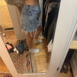 Re/Done Light Blue Distressed Denim Mini Skirt